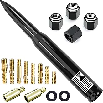 Car Bullet Antenna Replacement with Valve Stem Cap for Ford F150 F250 F350 Super Duty Raptor Bronco Dodge Ram Chevy Silverado GMC Sierra 1500 2500 3500 Truck Accessories 1990-2024 (Black)