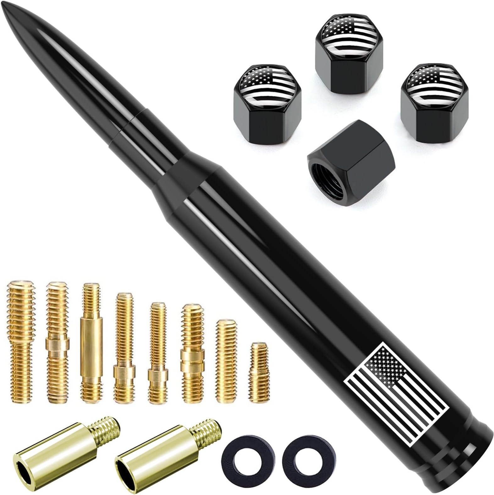 Car Bullet Antenna Replacement with Valve Stem Cap for Ford F150 F250 F350 Super Duty Raptor Bronco Dodge Ram Chevy Silverado GMC Sierra 1500 2500 3500 Truck Accessories 1990-2024 (Black)