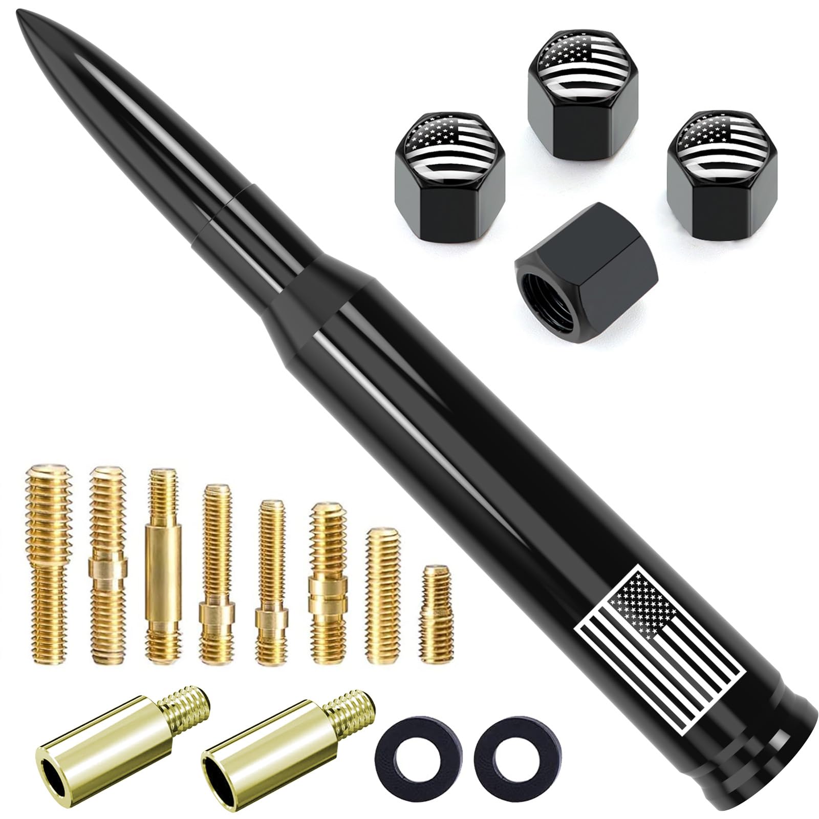 Car Bullet Antenna Replacement with Valve Stem Cap for Ford F150 F250 F350 Super Duty Raptor Bronco Dodge Ram Chevy Silverado GMC Sierra 1500 2500 3500 Truck Accessories 1990-2024 (Black)
