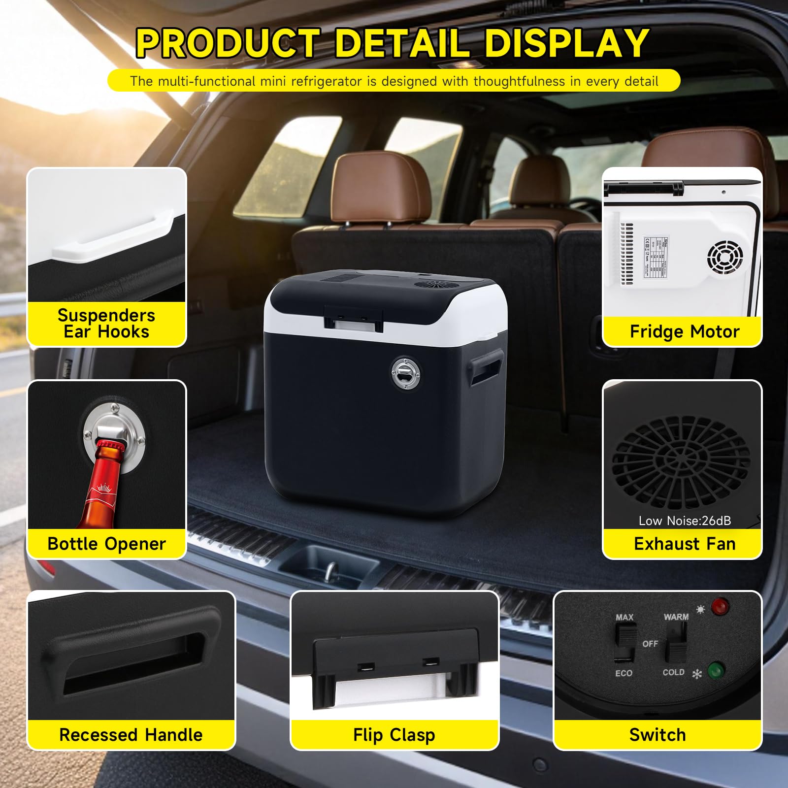 Nevera Portátil Electrica 24L –nevera coche 12/230 V, enfría & calienta (hasta 65°C), Modo ECO, para Coche, Camper y Camping