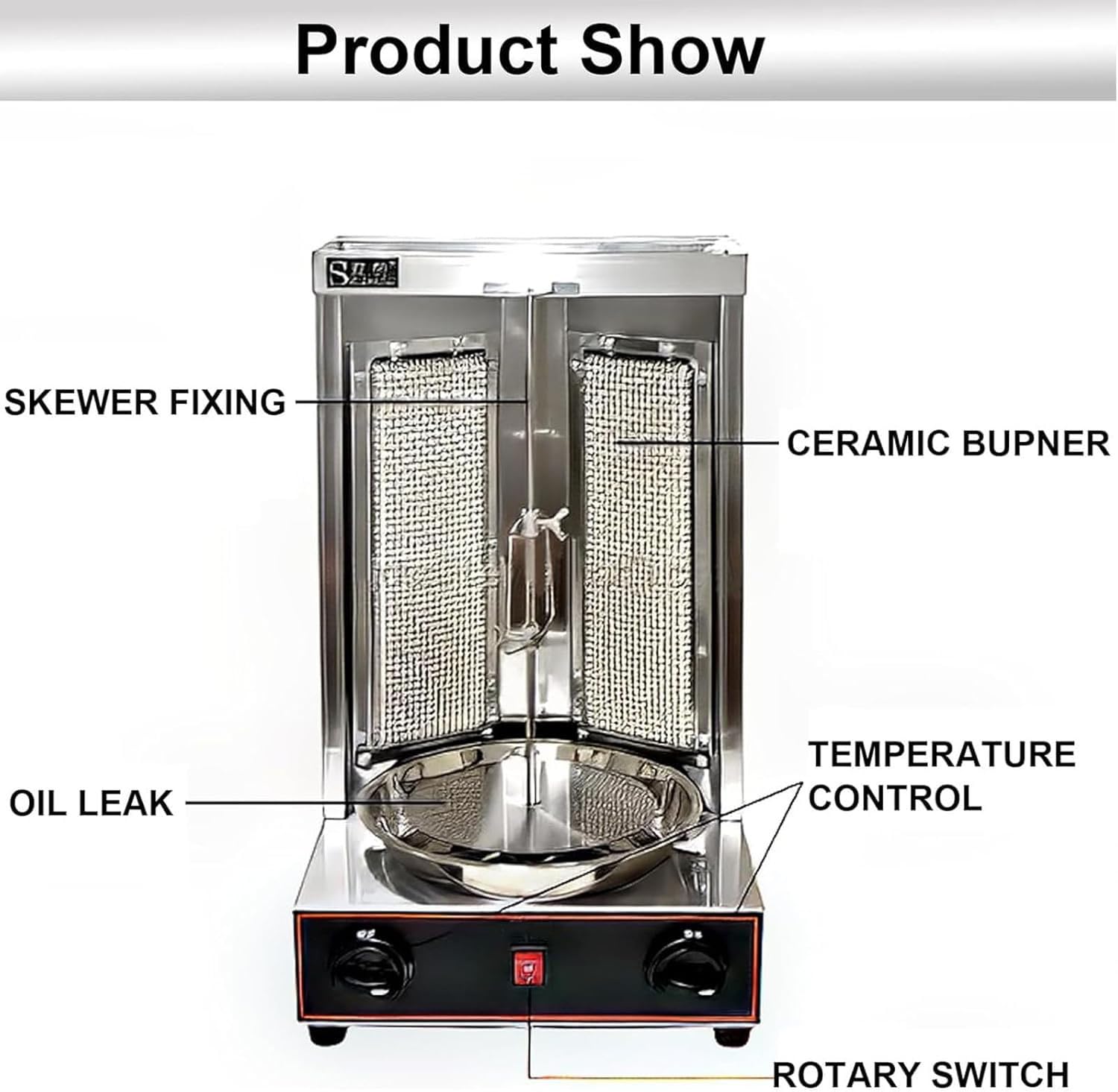 Gril De Four Gyroscopique Vertical À Gaz en Acier Inoxydable avec Bac De Collecte D'huile, Équipement D'ustensiles De Cuisson sans Fumée pour La Cuisine À Domicile De Restaurant Commercial