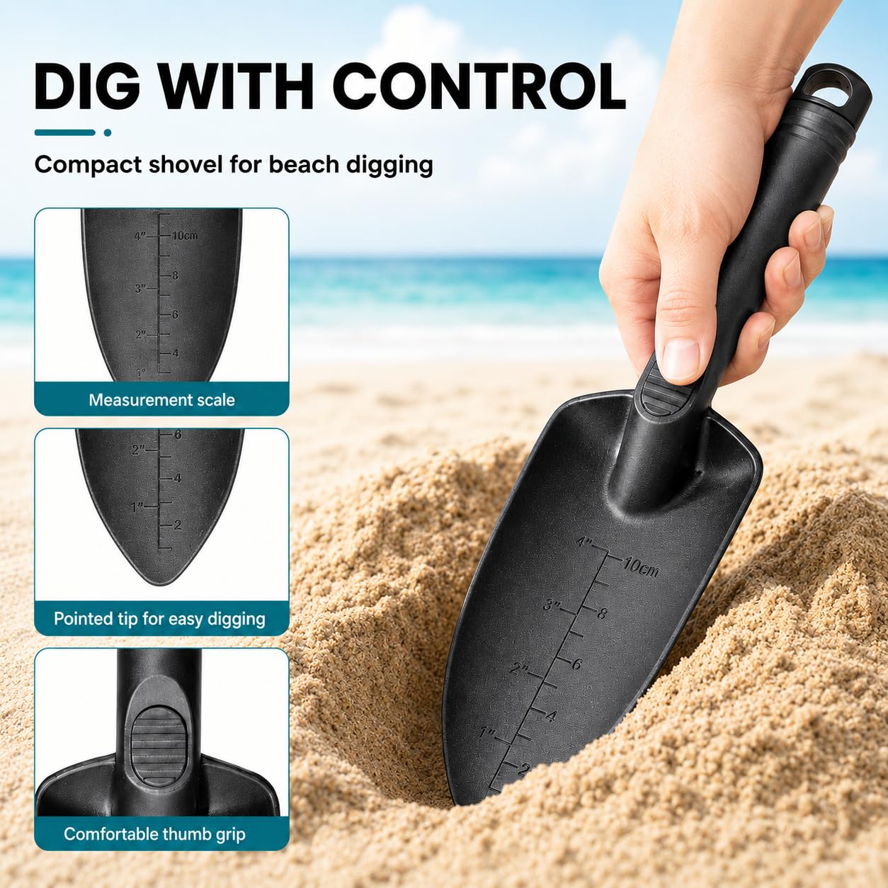 Pelle à Sable Détection Métaux, Pelle Tamis Plage Portable, Détecteur de Métaux Ultra-Léger en Acier Inoxydable