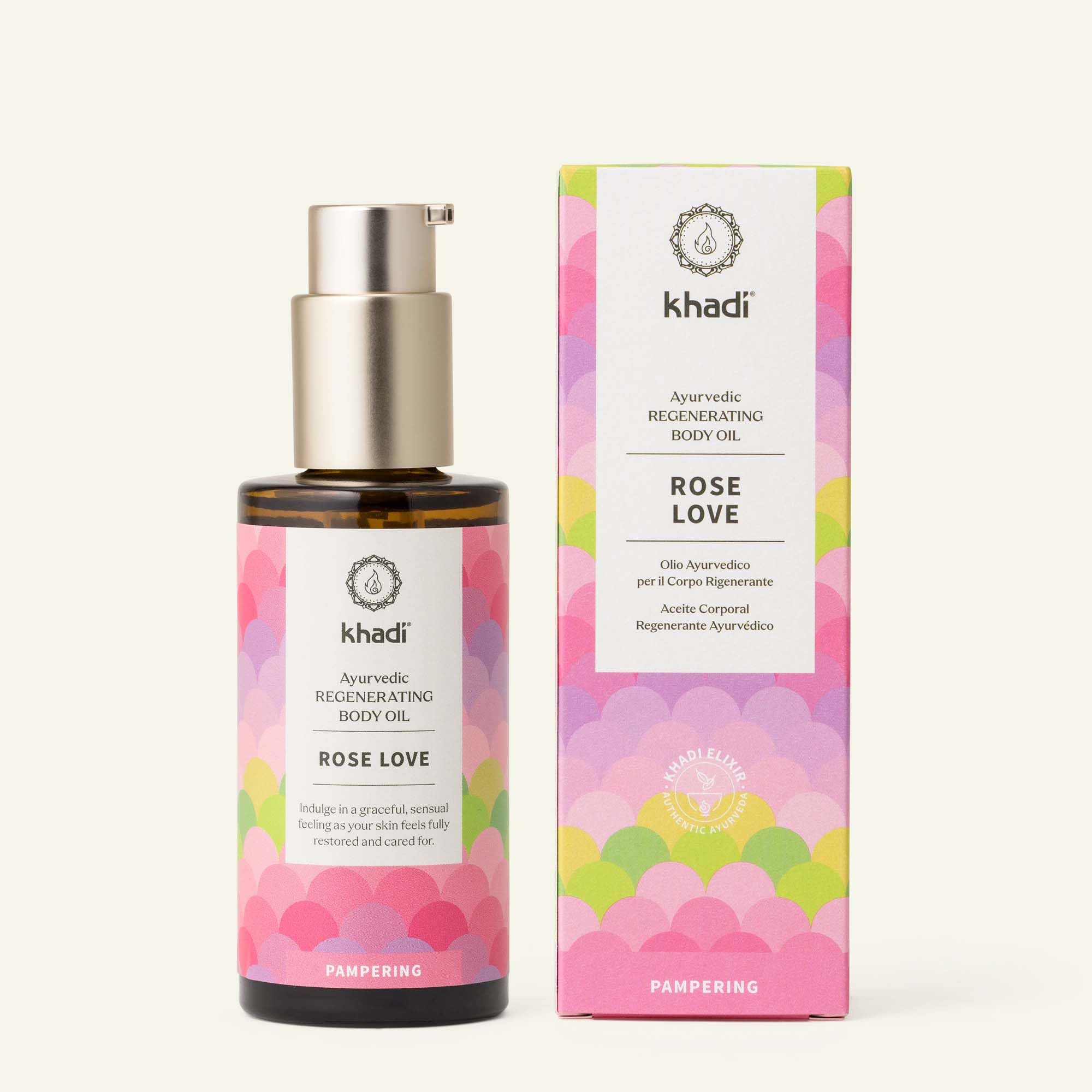 khadi ROSE LOVE Huile de corps Élixir Ayurvédique - Huile de beauté luxueuse - nourrissante et régénérante - 100% végétale et naturelle - 100 ml