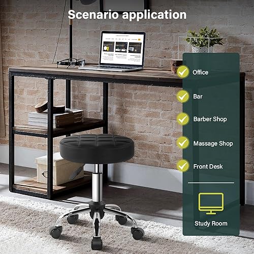 Miniatura 3 de Taburete giratorio clásico negro con rueda, perfecto para salón, trabajo, hogar, spa, tienda, altura ajustable y rentable, taburete pequeño