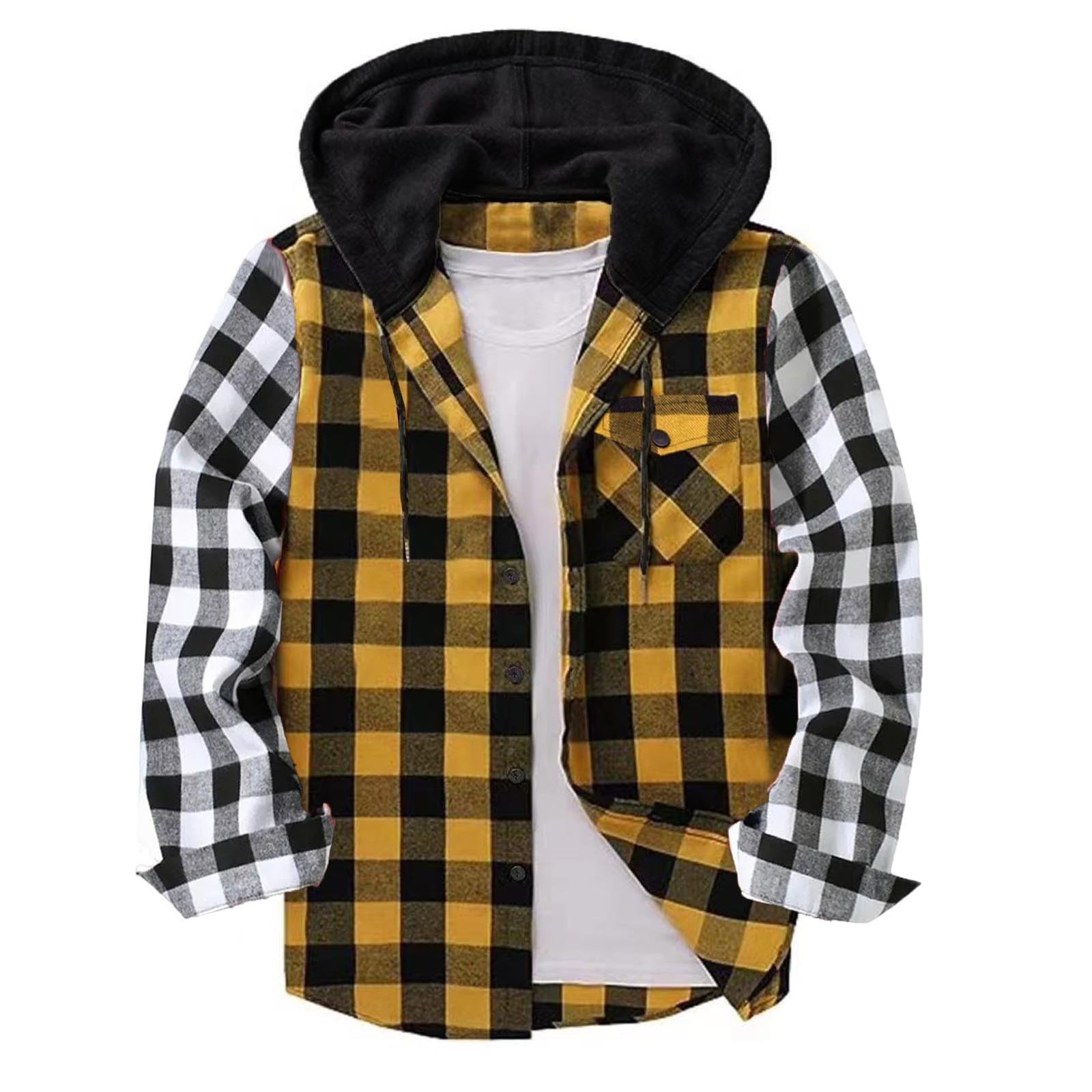 Shirts for Men Long Sleeve Fashion Casual Button Down Plaid Shirt Drawstring Hooded Jackets Lightweight Shacket 2026 — view 12