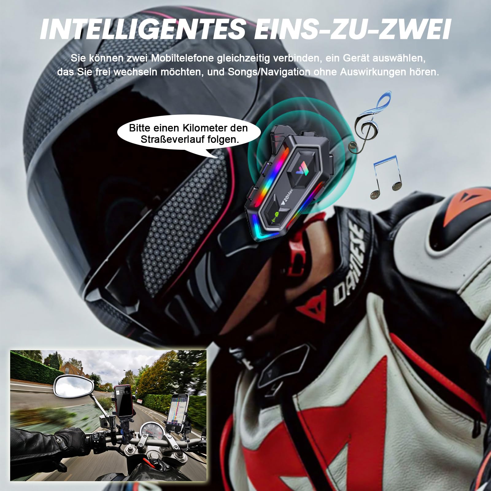 Motorradhelm Headset Bluetooth mit Mikrofon Motorrad Helm Kopfhörer Wireless Motorcycle Helmet Headset Nur für eine Person kabellose Freisprecheinrichtung wasserdicht Kopfhörer für Motorradfahren