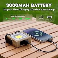 Vista 7 de WARSUN Luz de trabajo recargable de 1000 lúmenes, linterna LED portátil para campamento con soporte de trípode, carga tipo C, base magnética, gancho