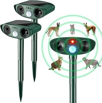 2 Pcs Ultrasonic Animal Repellent Outdoor Solar Powered, Green