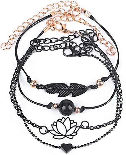 4 unidsset hueco hoja de loto imitación perla encanto trenzado pulsera brazalete joyería regalo creativo, aleación