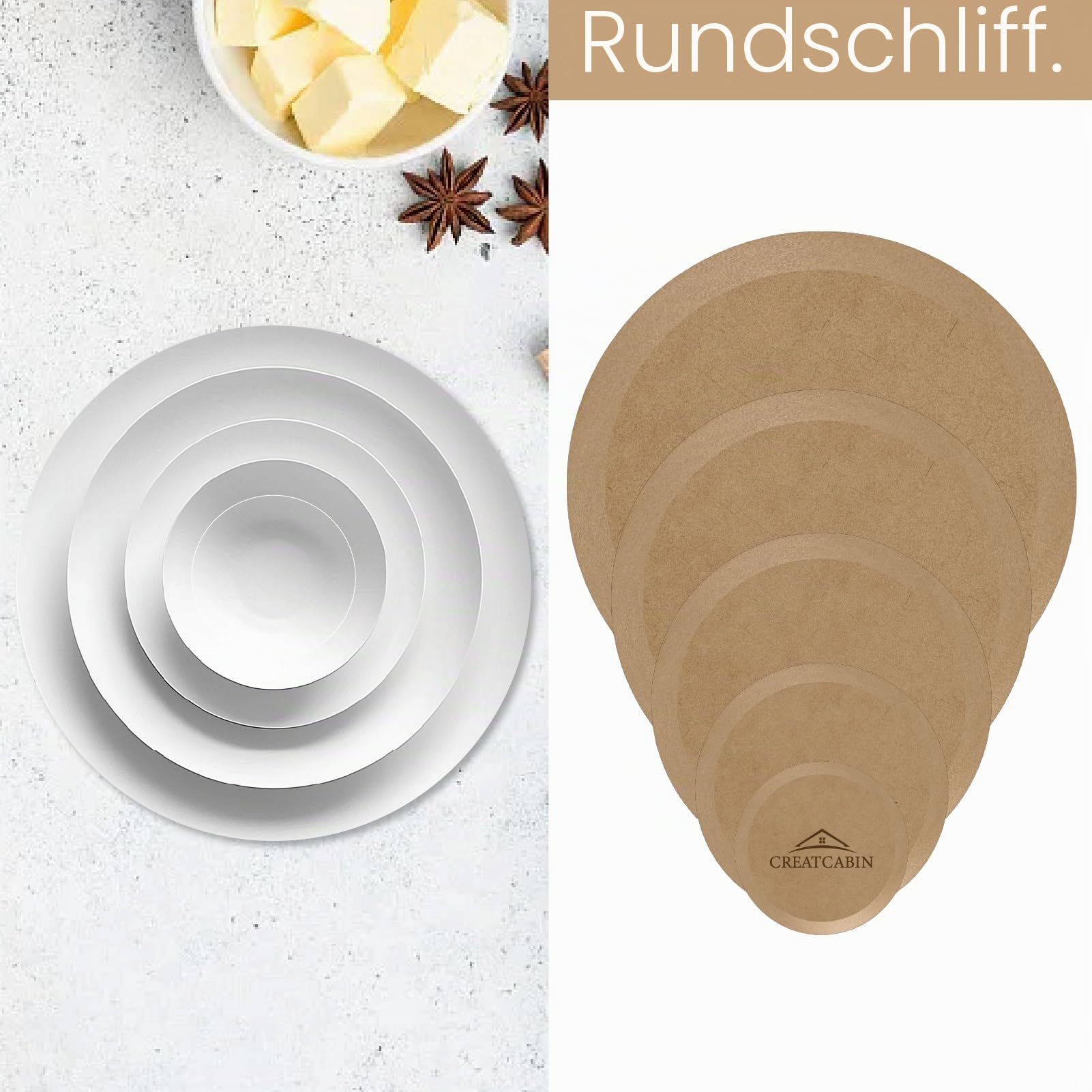 CREATCABIN 5 Stück Runde Töpferformen Keramikplatten Formformen 5 Größen Holz Töpferformen Ton Töpferformwerkzeuge MDF Keramik Schalen Teller Slump Form Für Handbauplatten DIY Bastelbedarf