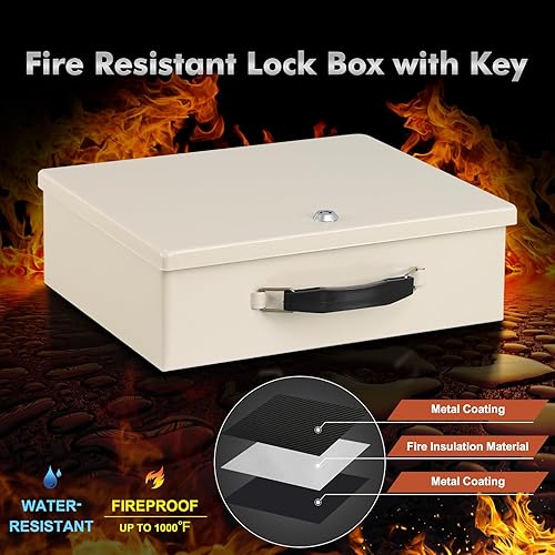 Miniatura 3 de KYODOLED Caja de documentos ignífuga con cerradura de llave, caja de almacenamiento segura para objetos de valor, seguridad resistente al fuego,