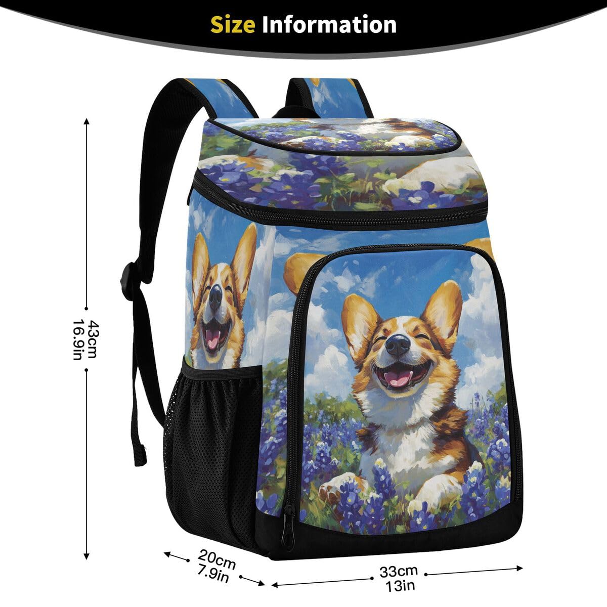 Corgi Blue Bonnets Cooler Backpack Leakproof Insulated Lunch Cooler Bag 30 Cans Camping Backpacks for Road Trip Picnic Beach