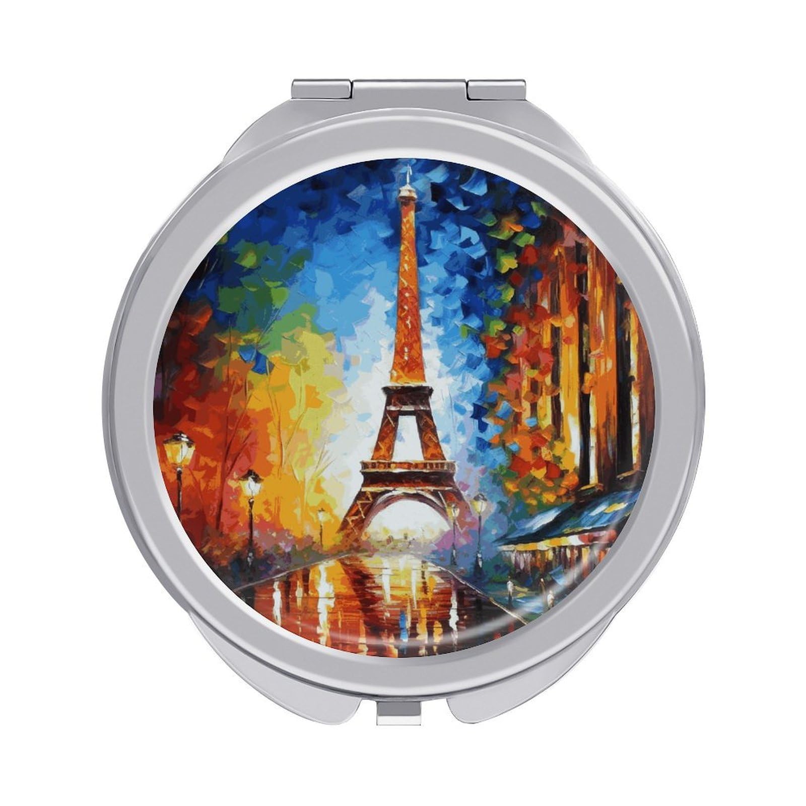 FekiLoot Paris Eiffel Tower Painting Travel Makeup Mirror - Double Side Folding Compact Mirrors with 1x/2x Magnification, Portable Pocket Mirror Small Round Handheld Mirror for Handbag and Purses