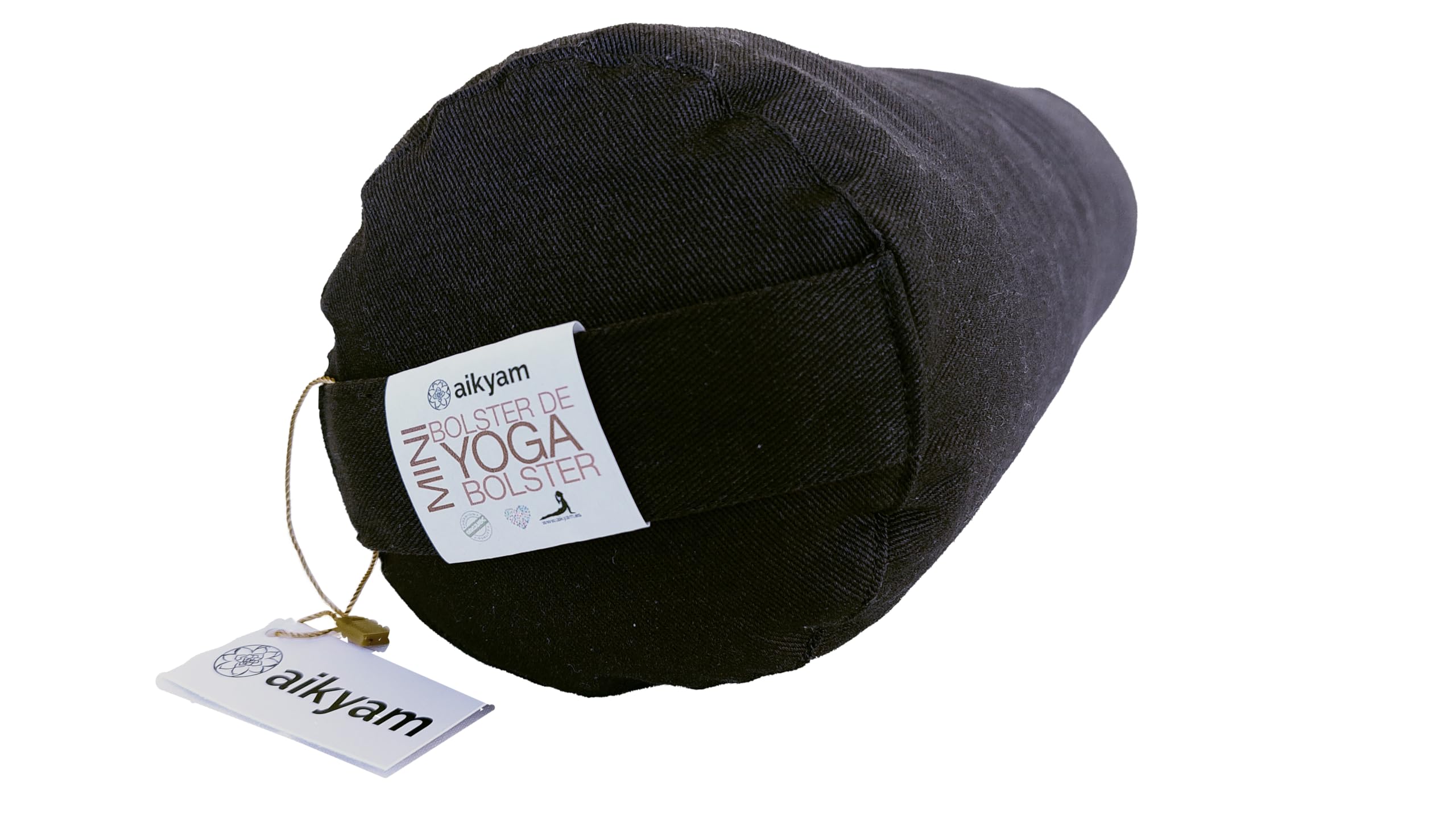 Aikyam Mini Bolster de Yoga. Cojín Cervical 43 x 13 cm. Reposacabezas, Soporte de Rodillas, Apoyo de empeines, accesorio de alineación y descanso para yoga y pilates. Ideal en Yoga para Niños.