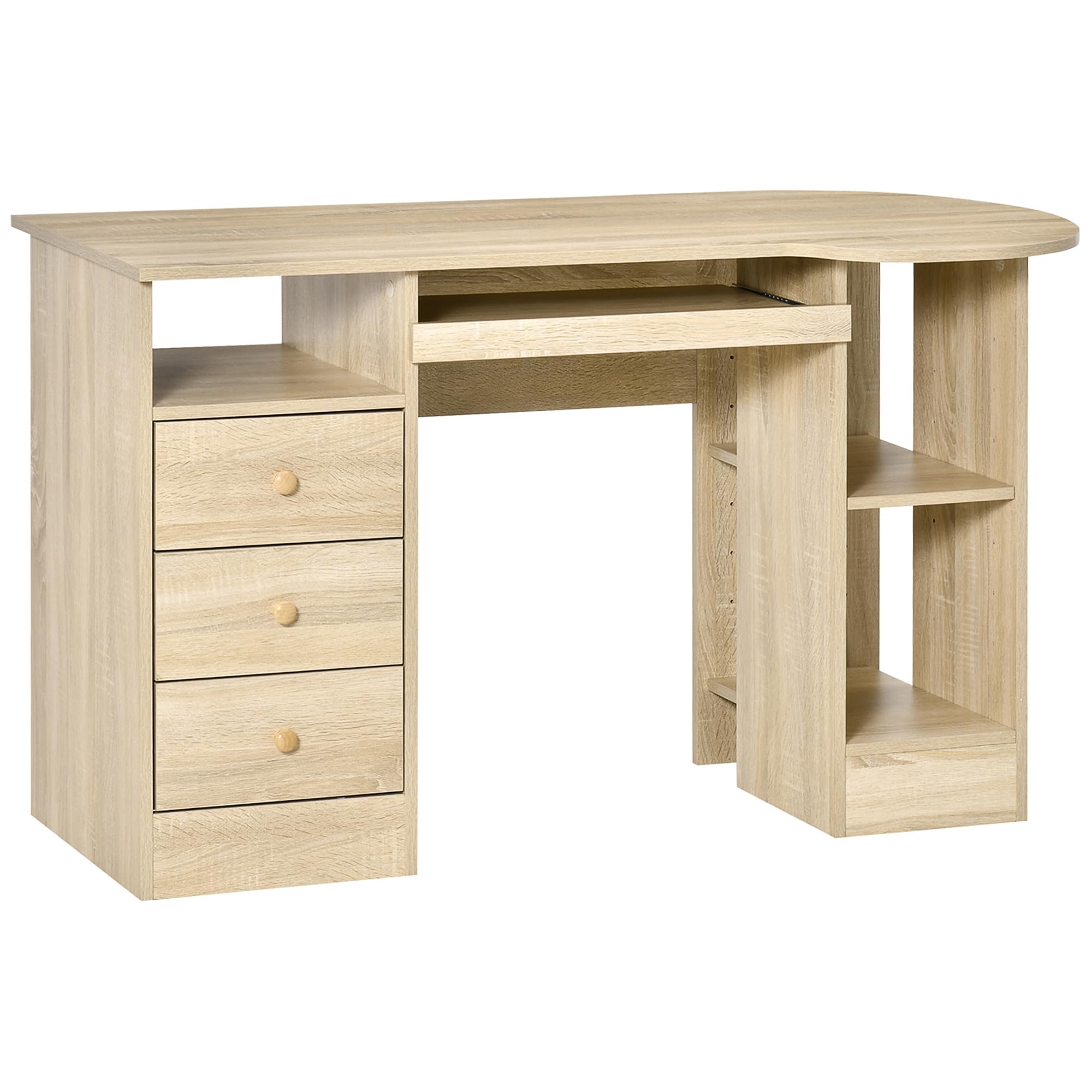 HOMCOM Computertisch Schreibtisch Bürotisch Home Office Arbeitstisch mit Ablagen Schubladen Natur 125 x 60 x 74 cm