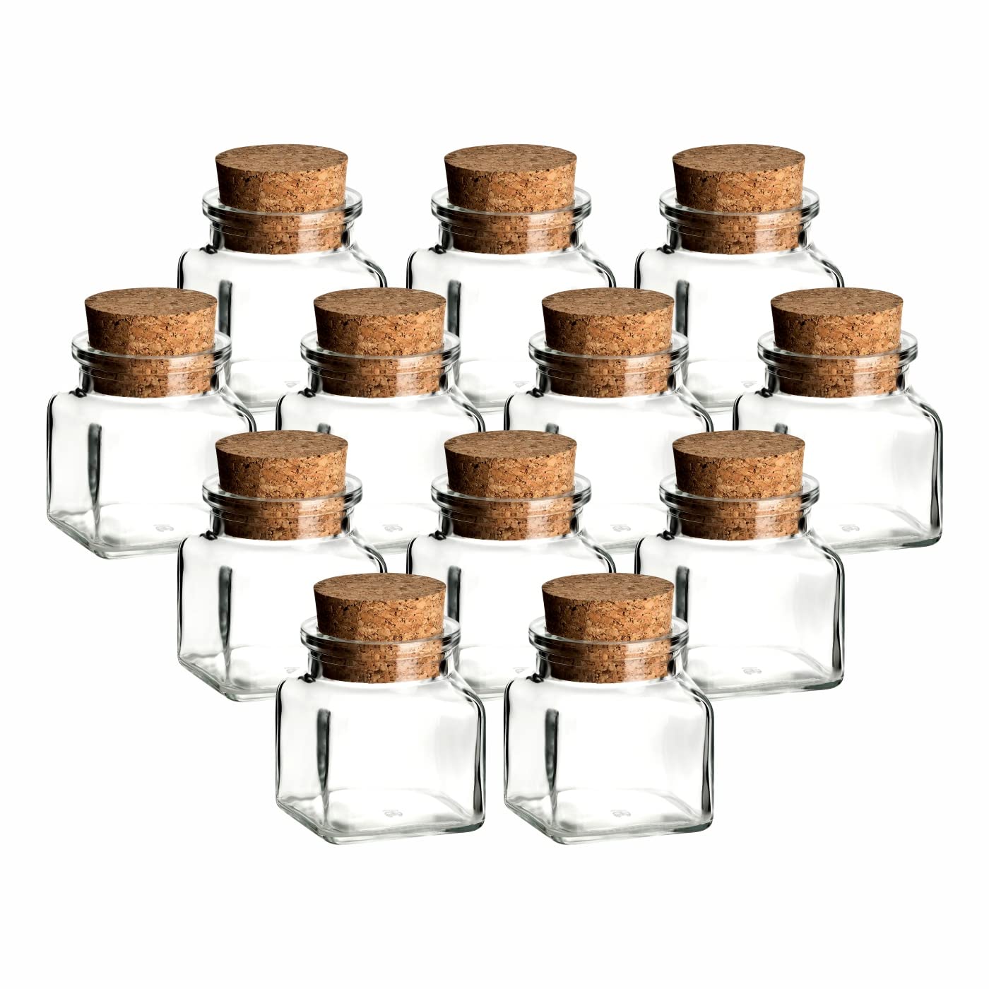 gouveo 12er Set di barattoli di spezie 120 ml angolare con Sughero - Piccoli Bicchieri di Sughero con Blocco di Sughero - Occhiali da stoccaggio Vuoti per Erbe, spezie