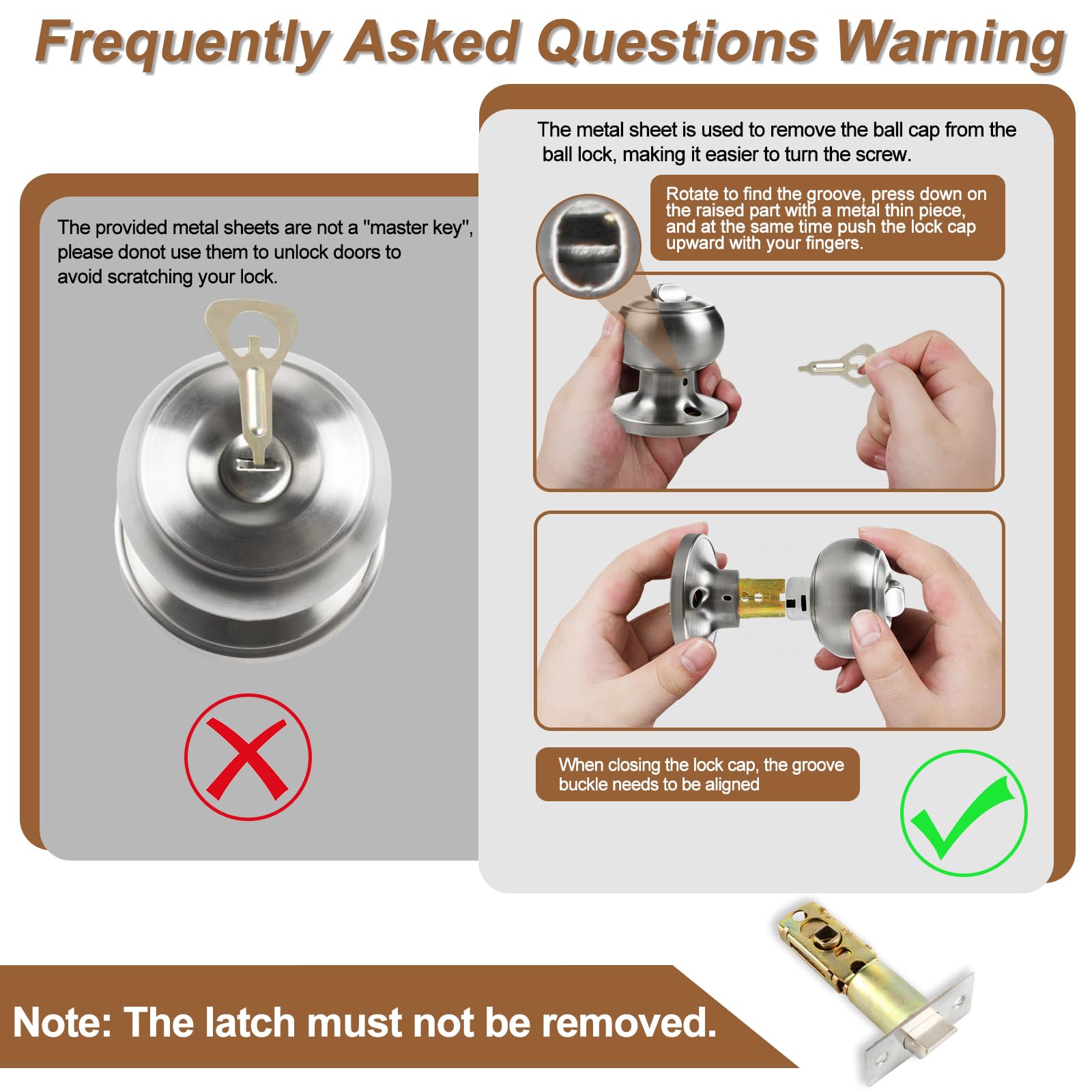 Satin Nickel Privacy Door Knobs - 4 Pack Locksets -8