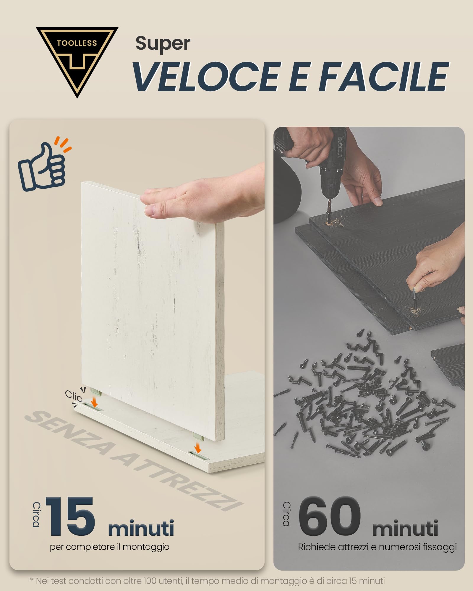 SONGMICS HOME Credenza Montaggio Rapido Senza Attrezzi Toolless, Montaggio Superveloce Senza Utensili, Mobile da Cucina con Piano, Buffet, Ripiani Regolabili, Bianco Vintage e Marrone Miele BBK376WJ02
