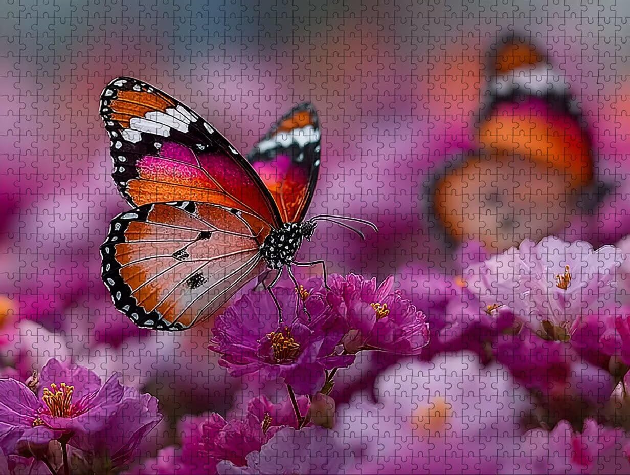 Puzzle Arte con Scatola Farfalla, Viola Puzzle Legno 2000 Pezzi Adulti 99x70cm, Attività di Intrattenimento ad Alta Difficoltà, DIY Classici Gioco, Jigsaw Per Tutta La Famiglia, Estate Regalo, K-4880