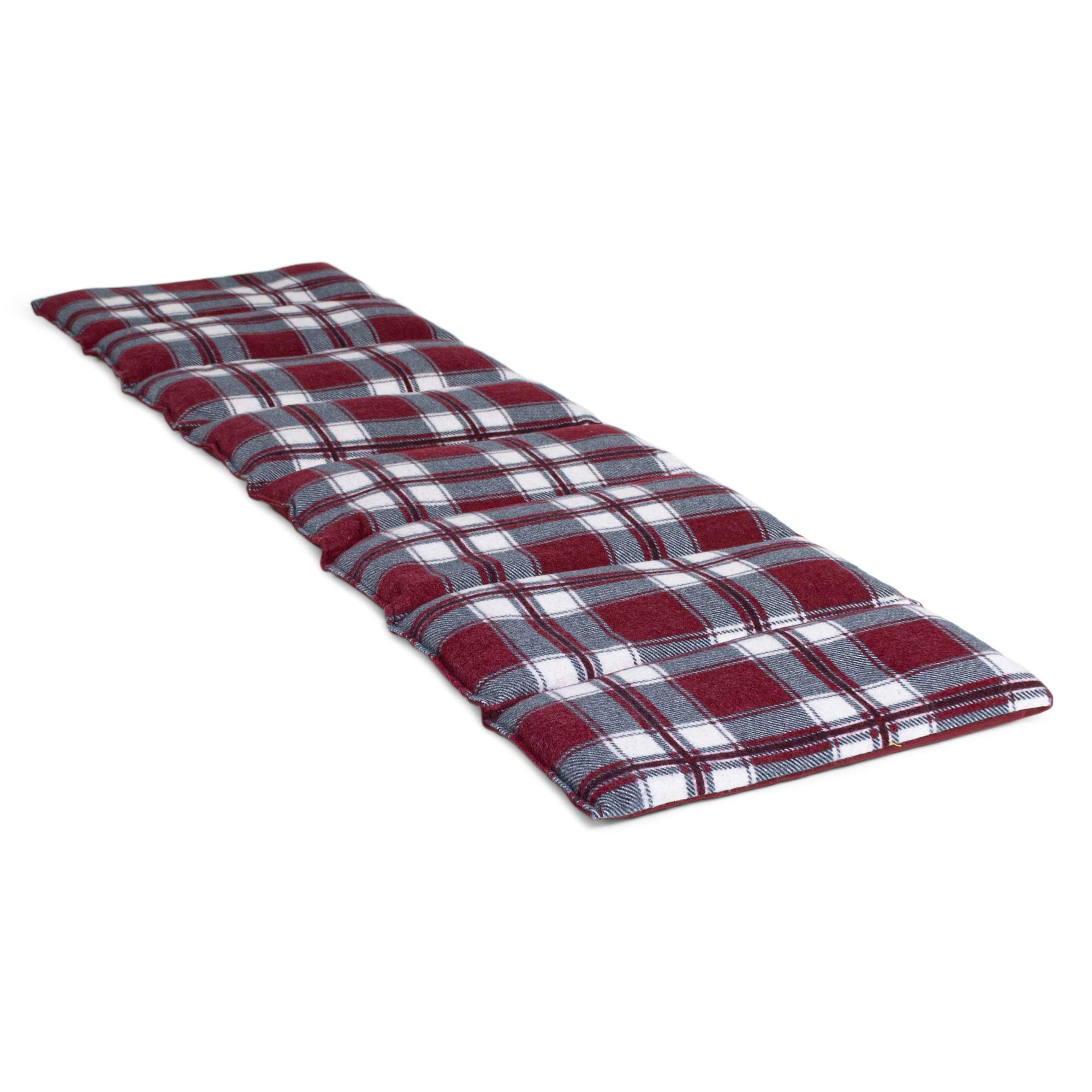 Rapssamenkissen 75x20cm groß 8-Kammer. Körnerkissen, Wärmekissen für Mikrowelle und Backofen (Flanell karo-rot)