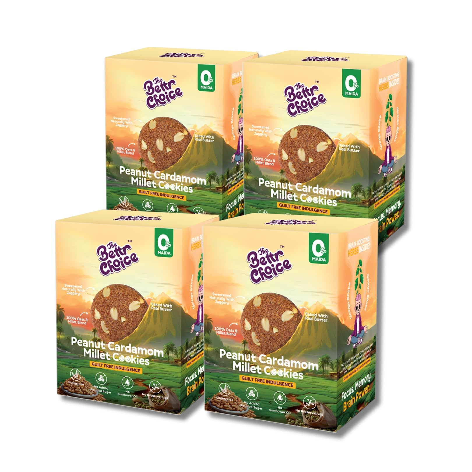 The Bettr Choice Peanut Elaichi Millet Cookies - 100% Whole Grain Blend with Organic Jaggery, Ginkgo Biloba, Peanuts, Rosemary, Elaichi, No Added Refined Sugar, Healthy Snack - 4 Pack (B0CTKSRBCY) Amazon Price History, Amazon Price Tracker