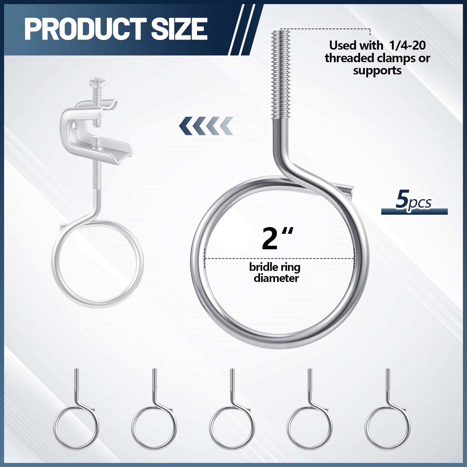 Bridle Rings - 5 Pack 1/4"-20 Steel Cable Hangers -2