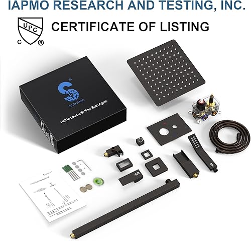 Miniatura 9 de SR SUN RISE Juego de grifo de bañera de metal de 16 pulgadas, sistema de ducha con boquilla de bañera, cabezal de ducha de lluvia cuadrado y