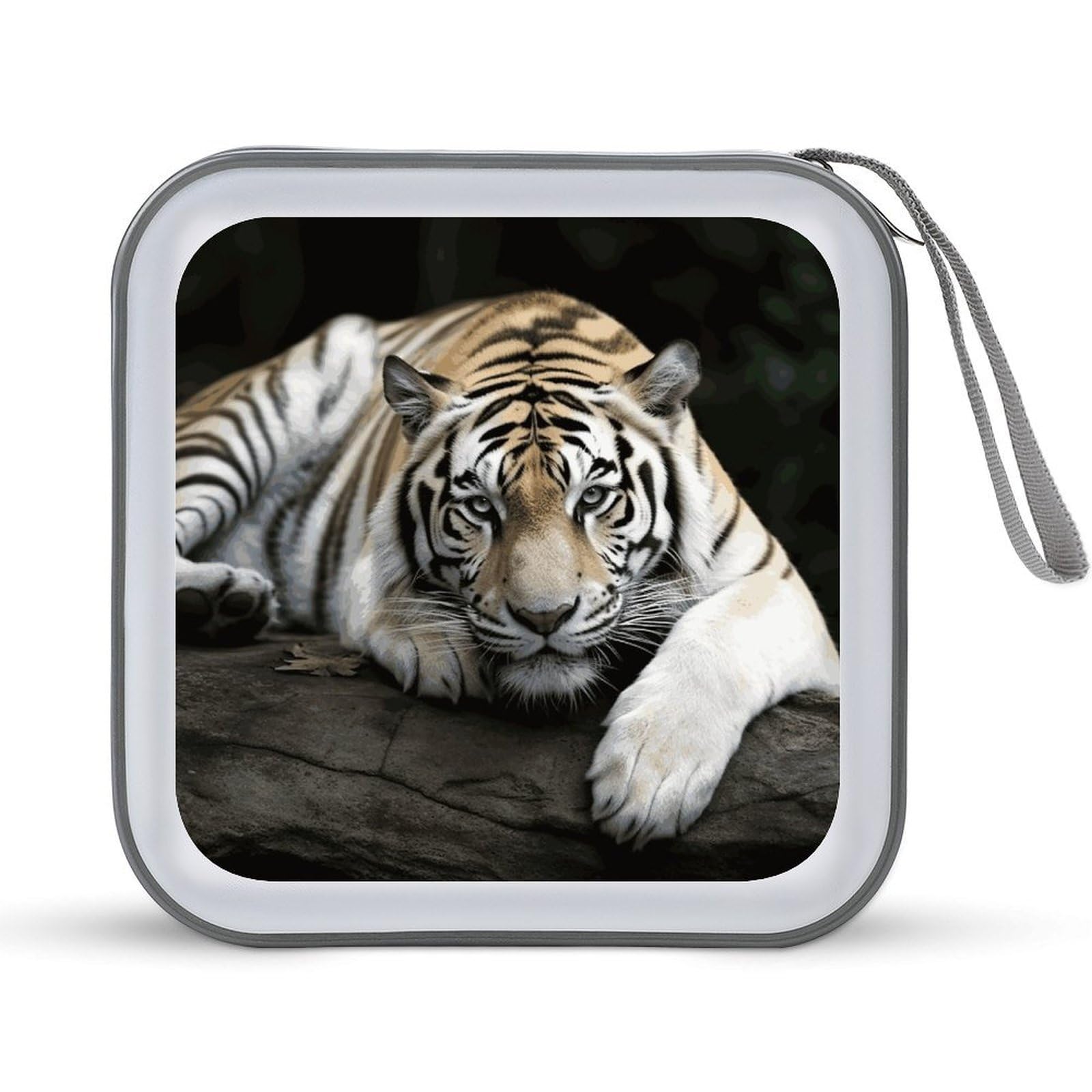 VstaDank Tiger Lie On Rock CD Case with Hand Strap Lightweight DVD Wallet Holder 40 Capacity CD/DVD Case Wallet Protective CD Wallet CD/DVD Portable Storage Binder for Car Home Office