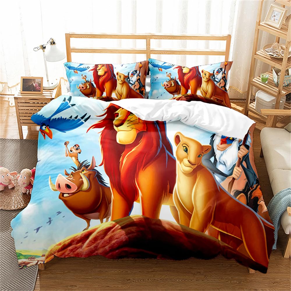 Bedding Set The Lion King Duvet Cover Set for Boys Girls Junior/Cot Bed Reversible Lovely Colorful Comforter Cover (135x200cm(Single),Lion 04)