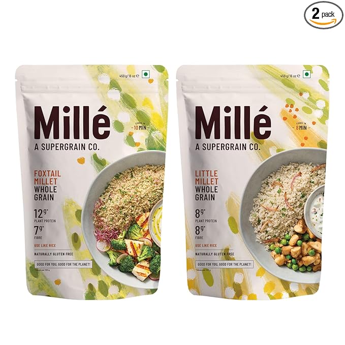 Mille Foxtail Millet and Little Millet Whole Grains Combo | Gluten Free | No Chemicals | High Plant Protein and Fibre | Millet Rice | Vegan | 100% Whole Grain | 450g, Pack of 2 at Rs. 226