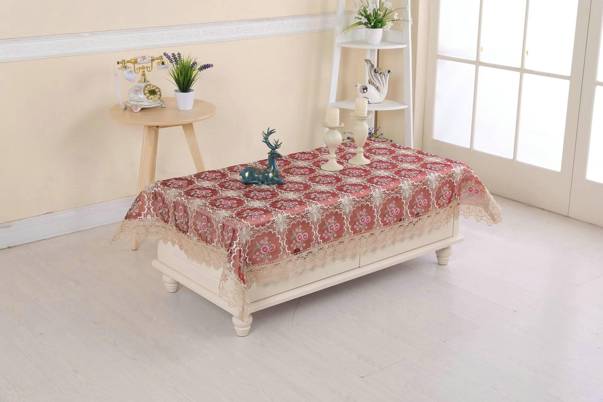 Polyester Tischdecke Landhausstil Vintage, Burgund | 130x130cm