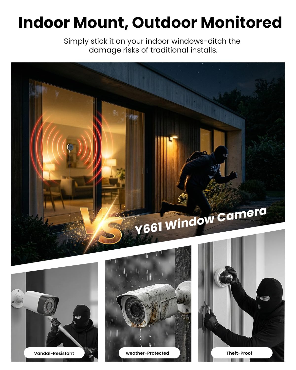 3MP Indoor Window Camera, 5G & 2.4GHz WiFi Indoor Camera for Home Security with AI Color Night Vision, People/Motion Detection, 24/7 Recording, Easy & Quick Window Mount for Looking Outside — view 3
