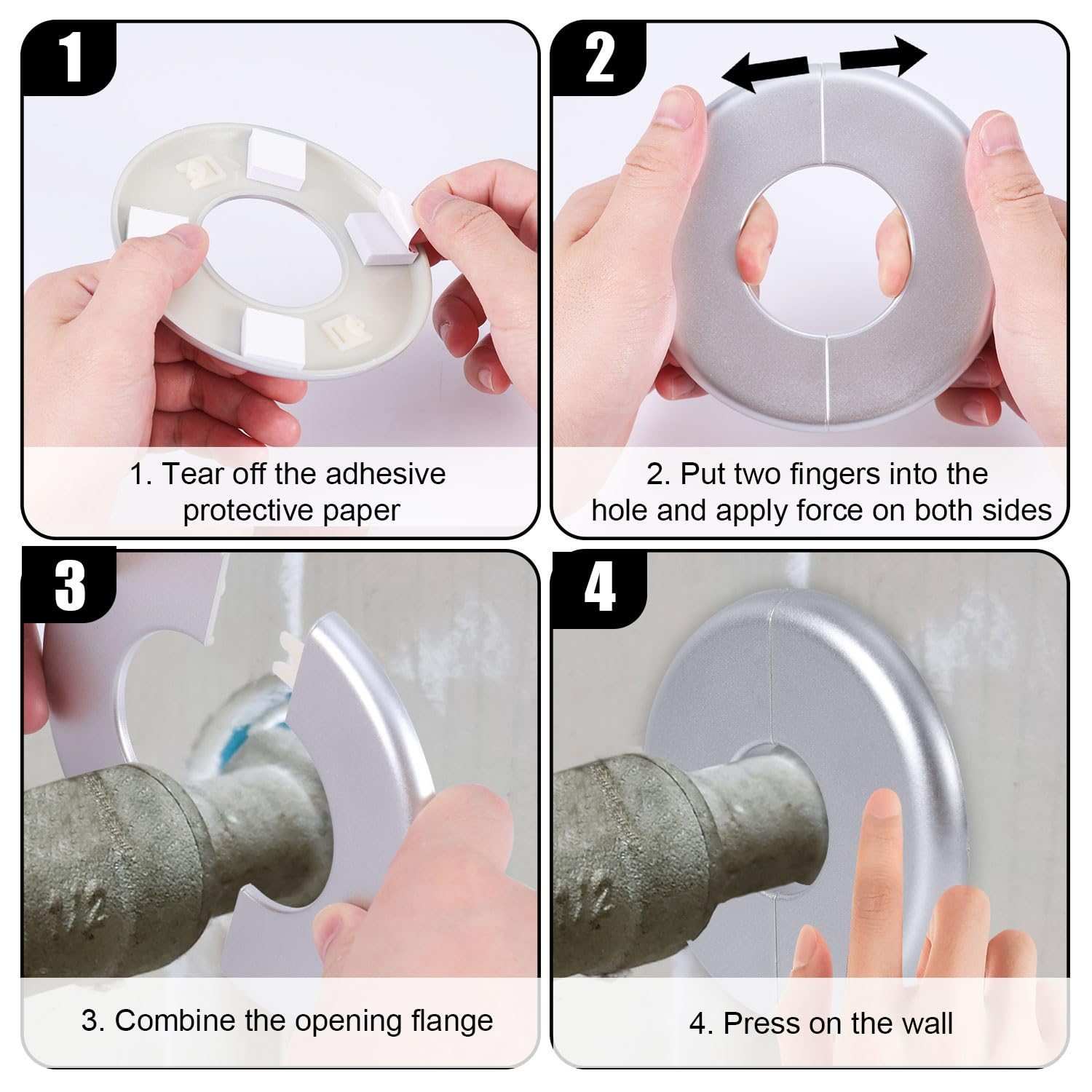 Flangia Divisa A Parete In ABS - 2 Pezzi Autoadesive, Per Tubi Da 51mm, Argento - Foto 10