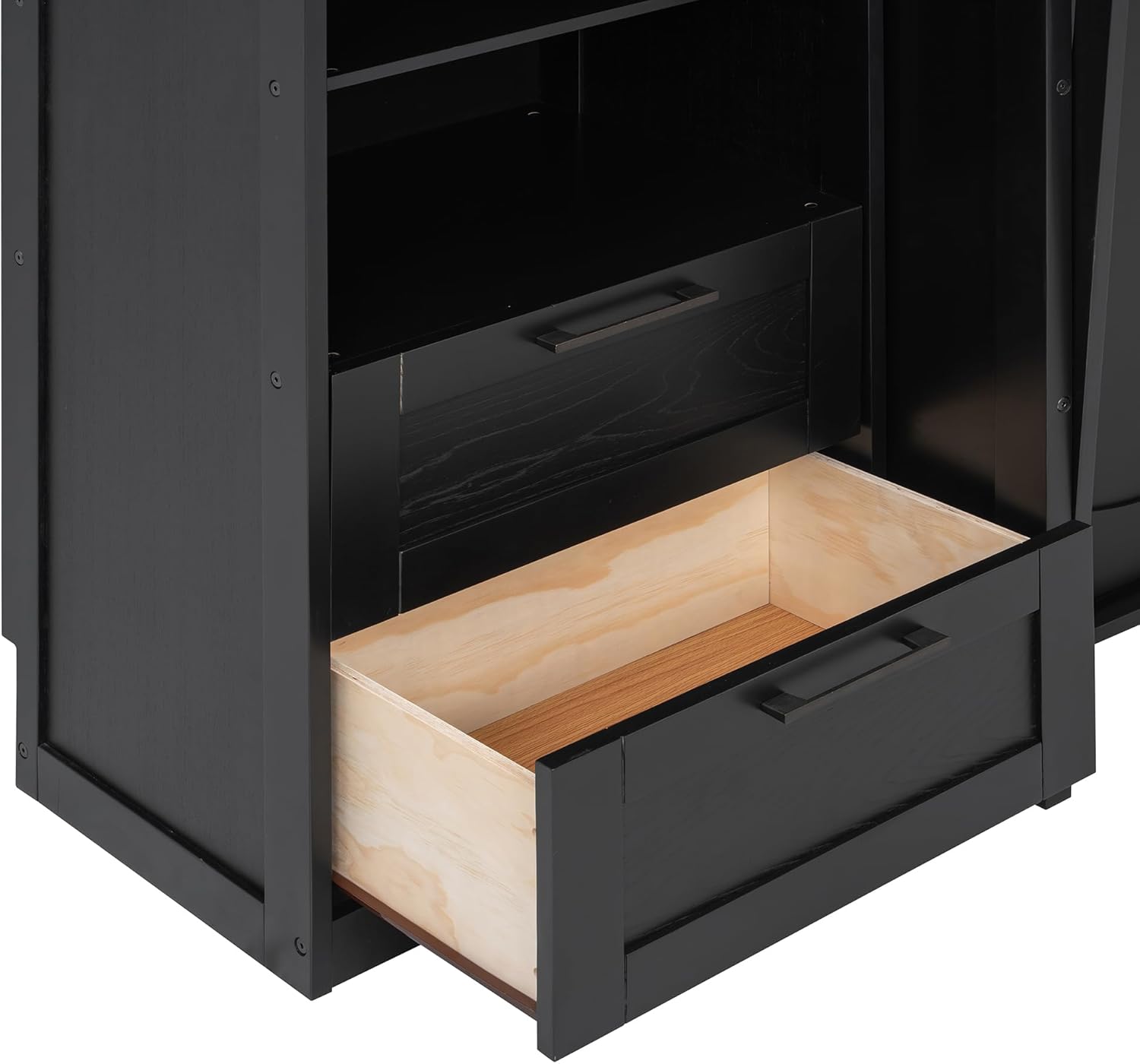 Queen Size Murphy Bed Wall Bed with Desk and Closet,Drawers and Shelves,for Small Spaces Studio Study Office Guest Room Use (Black#Desk, Queen)