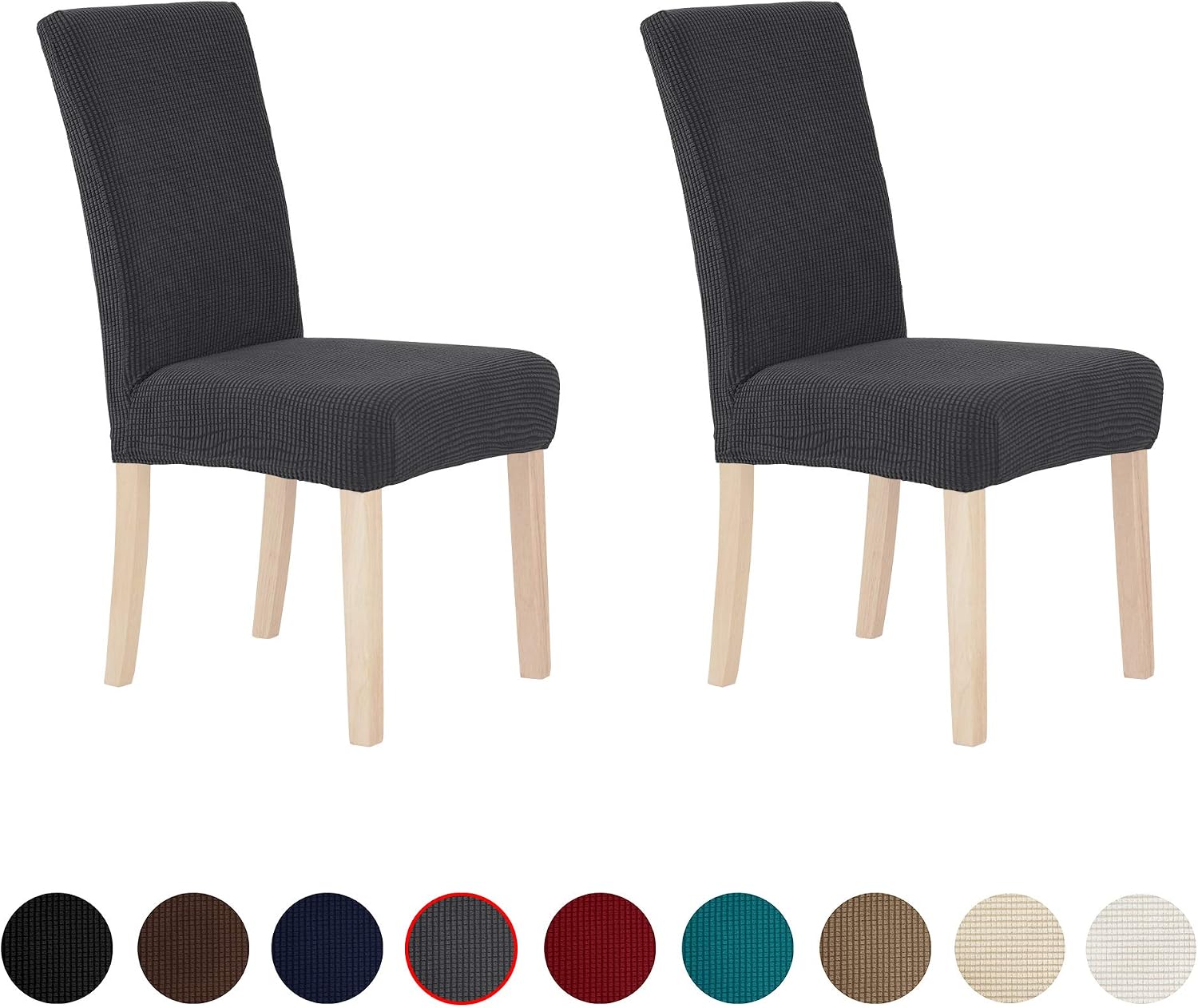 Deconovo Decorative Polyester Chair Covers Removable Waterproof Grey Chair Slipcover, Set of 2
