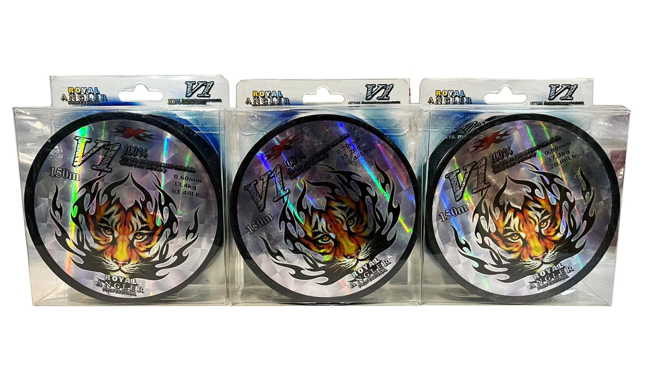 Royal Angler Professional line Monofilament 3pcs./ 150m. length 0.60mm. 0.70mm. 0.80mm. Diam., Cap. 65.44lbs./ 35.2kg.