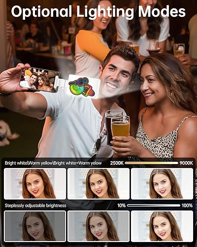 Miniatura 3 de Luz para selfie, luz recargable para selfie para iPhone con 2 paquetes de calcomanías personalizadas, luz LED con 2500-9000K regulable, luz portátil