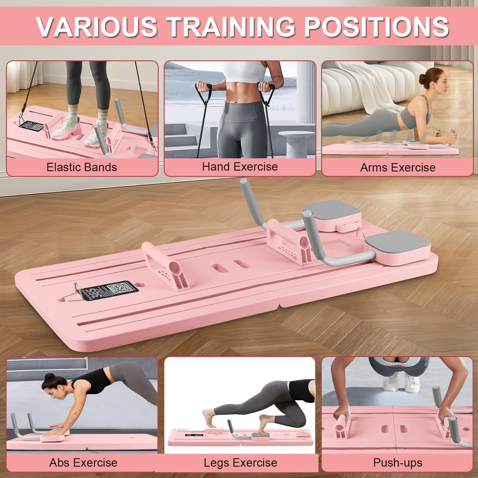 WingFly Pilates Reformer, 4-In-1 Upgraded Klappbares Pilates Board, Push-up-Bauchmuskel-Roller Springt Automatisch mit Timer, Multifunktionales Bauchmuskelbrett Für Zuhause Fitness