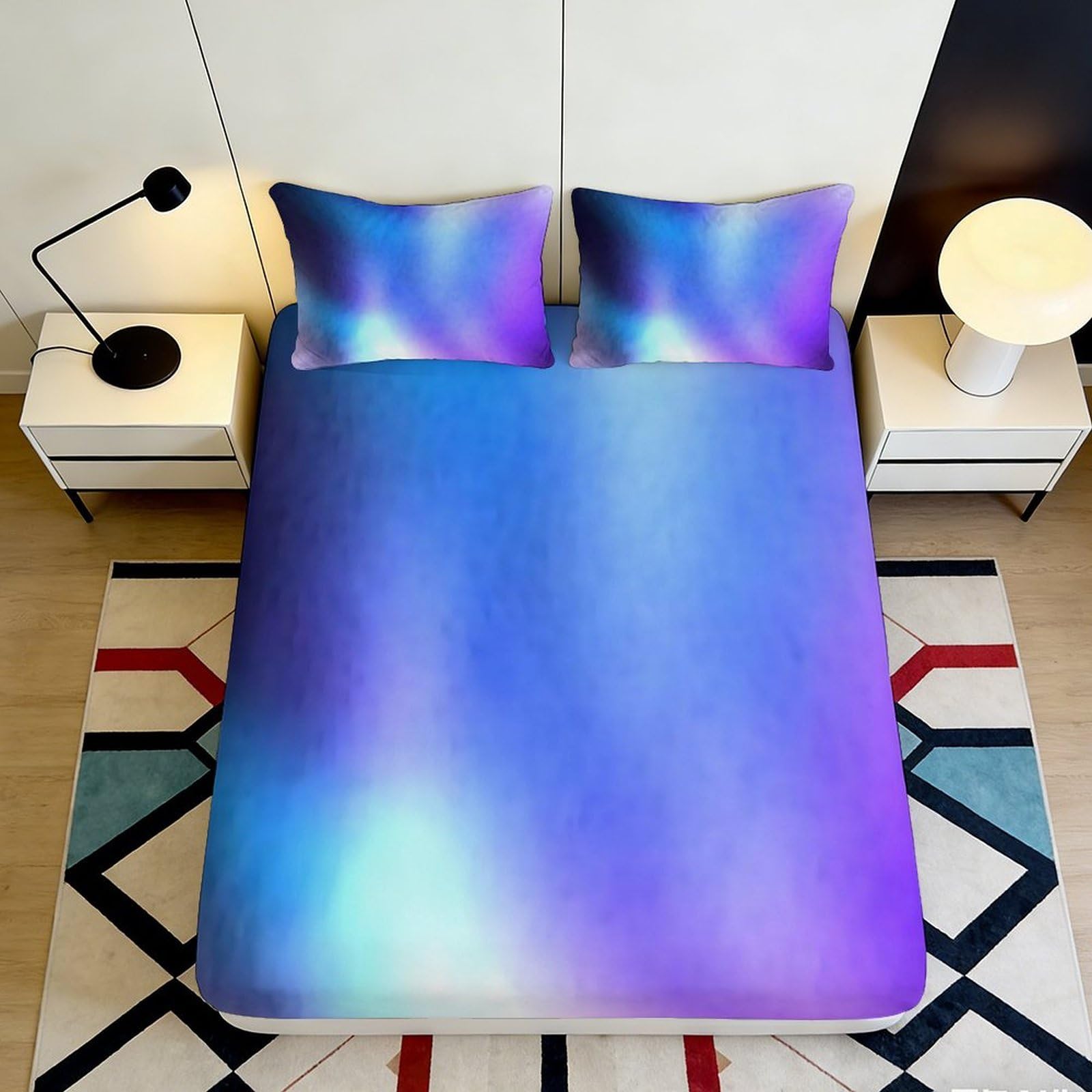 Pnayamiorkfel Style-7 3D Printed Aurora Gradient Fitted Sheet Microfiber Soft Blue Purple Nebula Mattress Cover Bedroom Dorm Decor 90X200x25cm