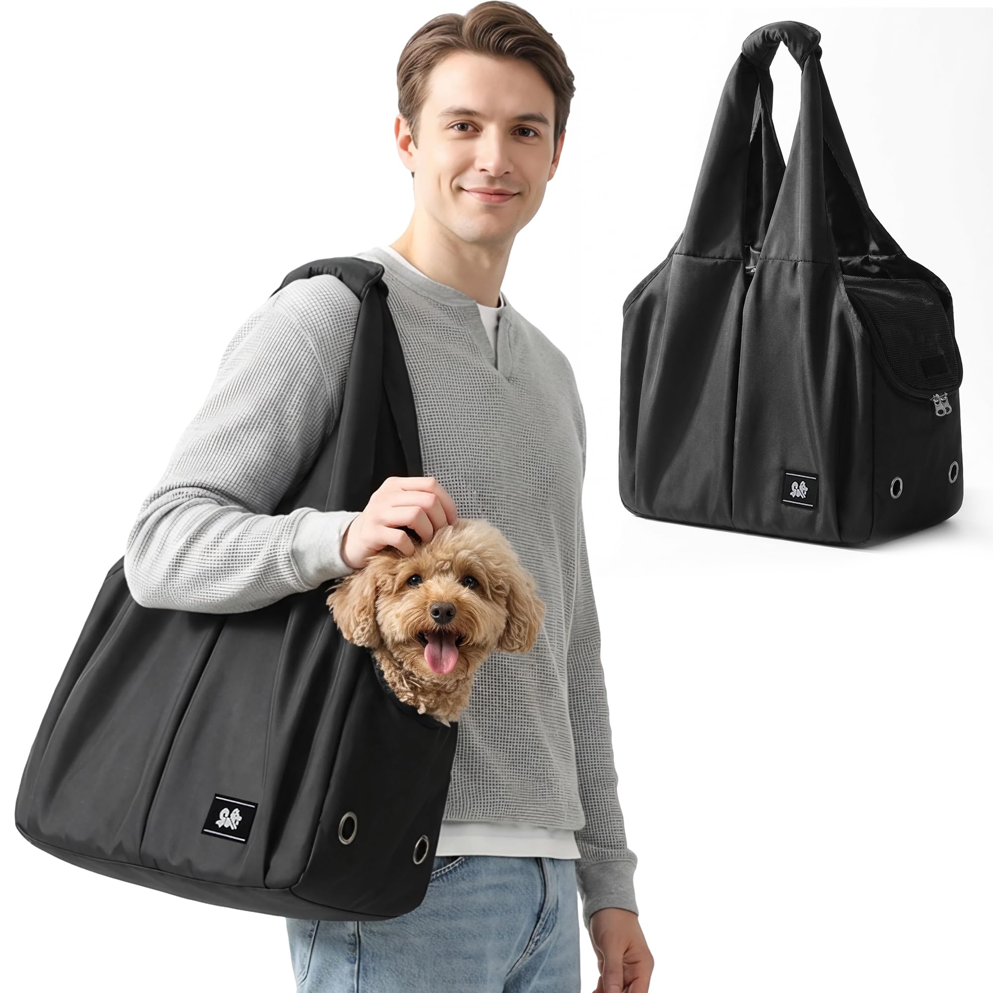 ALLSOPETS Borsa per Cani Taglia Piccola, Marsupio per Cani Traspirante e Comodo, Borsa Cane Portatile per Gatti con Gancio per Guinzaglio, Ideale per Viaggi e Campeggio (Nero Intenso)