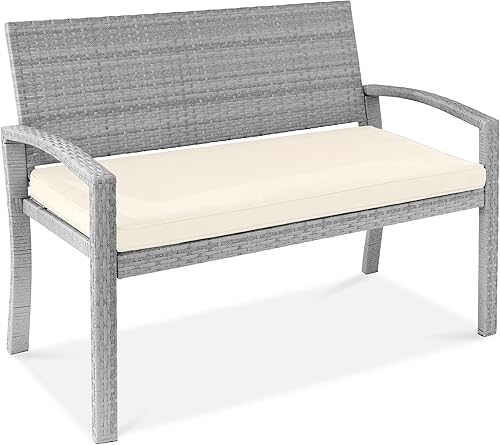 Miniatura 15 de Best Choice Products Banco al aire libre para 2 personas de mimbre para jardín, bancos de patio, muebles de asiento para patio trasero, porche