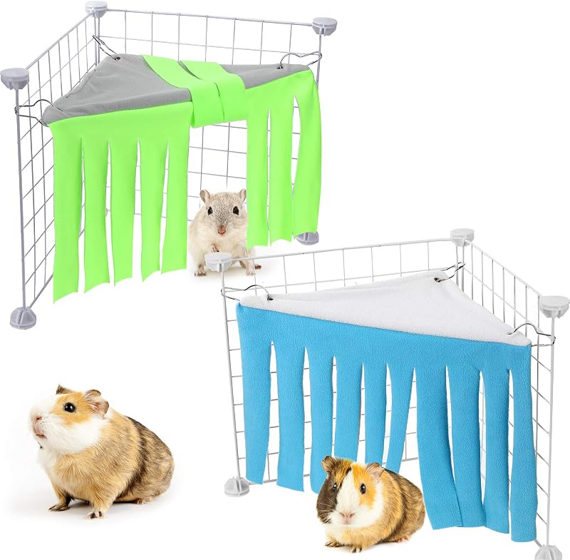 Cama suspensa e esconderijo triangular para pequenos animais Shappy, azul e verde, pacote com 2