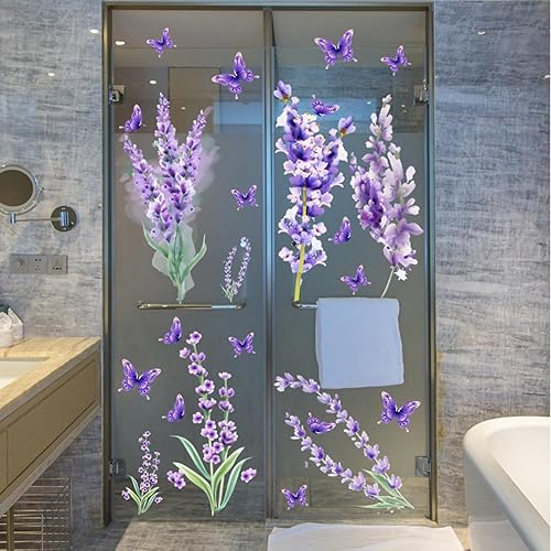 Miniatura 7 de Payutou 2 hojas de calcomanías de pared de lavanda morada, flores, mariposas, bricolaje, acuarela, removibles, arte de pared para niños, niñas,