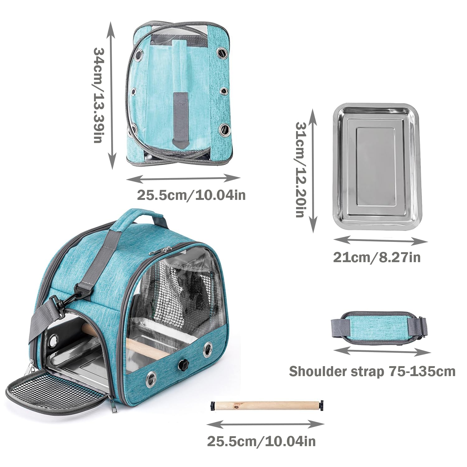 Jaula De Viaje para Pájaros con Percha Y Bandeja, Bolsa De Transporte para Pájaros, Transportador Portátil para, Bolsa De Viaje para Loros, para Periquitos y Loros Pequeños, Azul