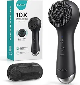 COSLUS Face Scrubber Facial Cleansing Brush: 2 in 1 Spin and Vibration Patented Tech, Silicone Electric Exfoliator Scrubber with Automatic Foaming, Waterproof Face Cleanser Brush for Men and Women