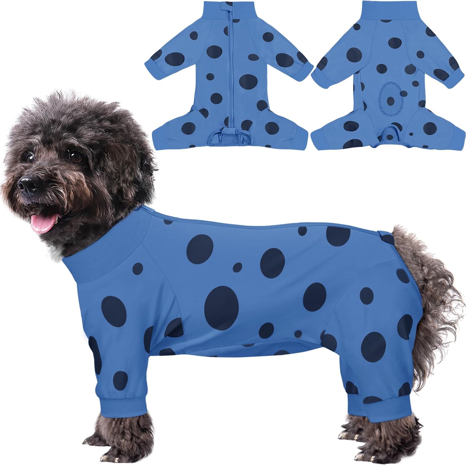 Dog Surgery Suit Long Sleeve, Dog Recovery Suit Female Male with Zipper Closure Post Spay, Neuter, Dog Onesie Shedding Suit Full Coverage Bodysuit (Blue, S) Small Blue