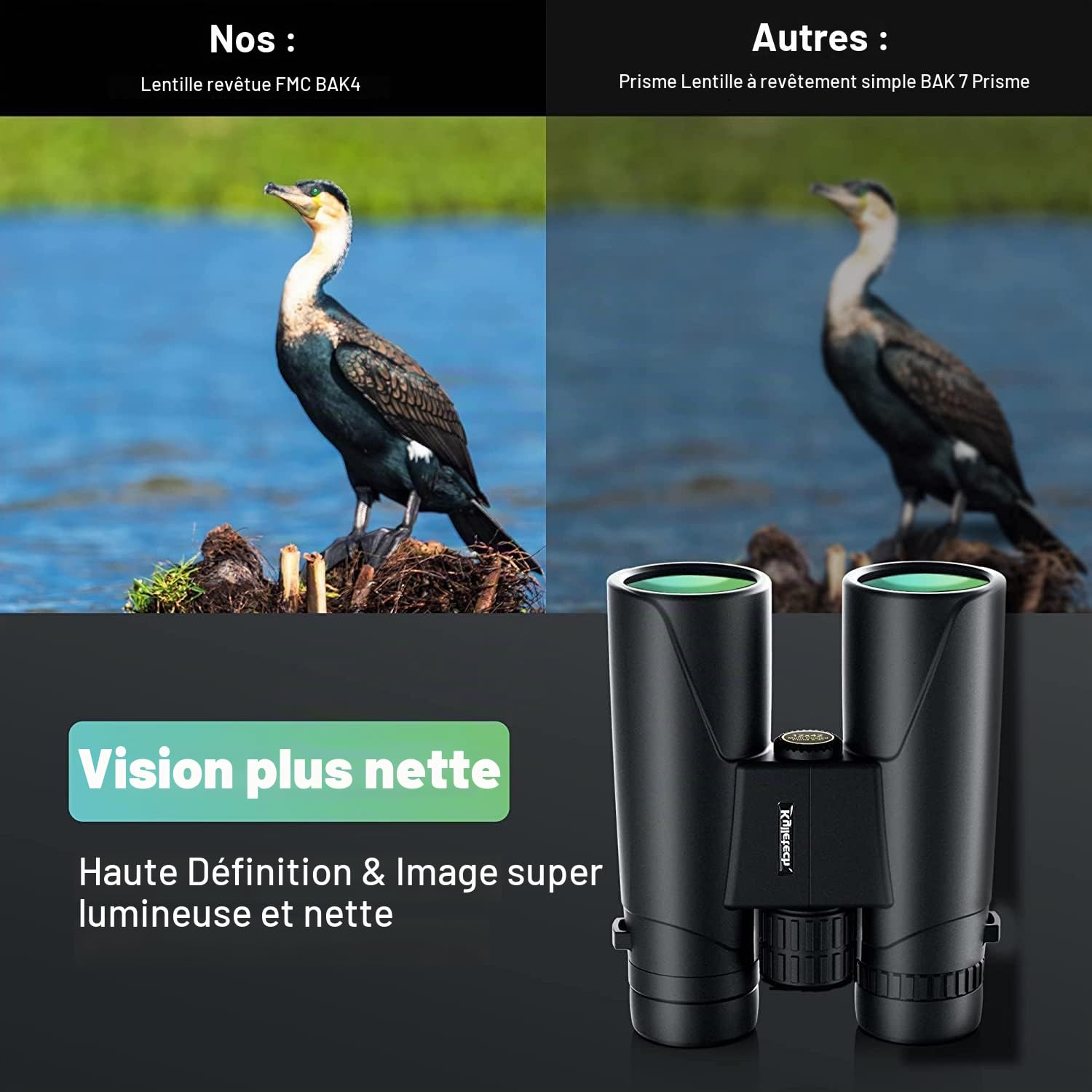 Kylietech 12x42 Jumelles pour Adultes BAK4 Prism FMC Lentille Compact Antibuée Étanche Observation Oiseaux Voyage Chasse Concerts