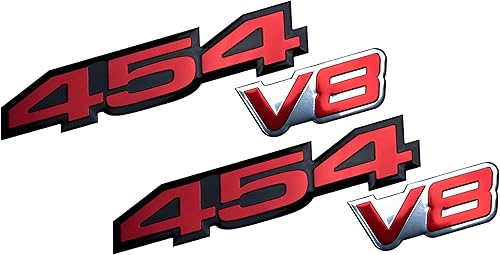 Miniatura 1 de Combo rojo sobre negro 454 y rojo sobre plata V8 altamente pulido de aluminio en relieve, placa de identificación compatible con 454 V8 Chevy