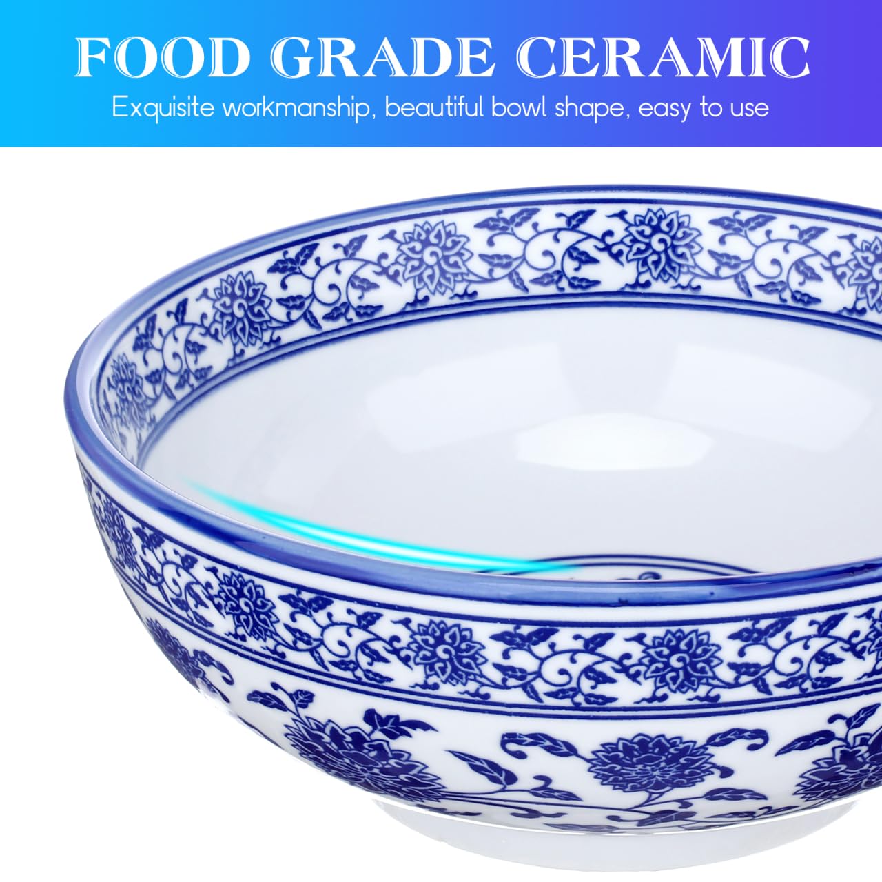 BESTonZON Ciotola per zuppa, in ceramica, con rami, colore blu, 8 pollici, stile cinese