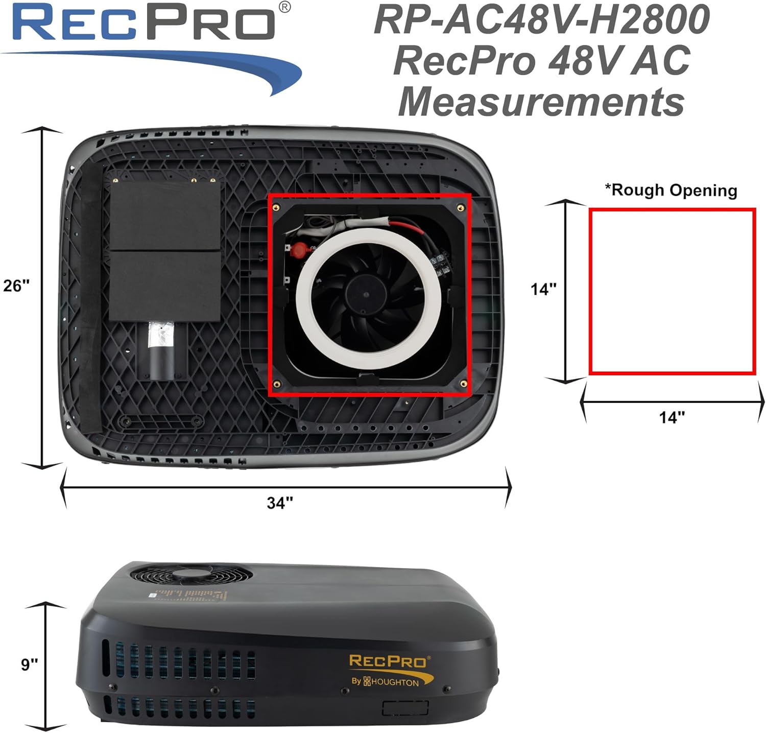 RecPro RP-AC48V RV Air Conditioner dimensions